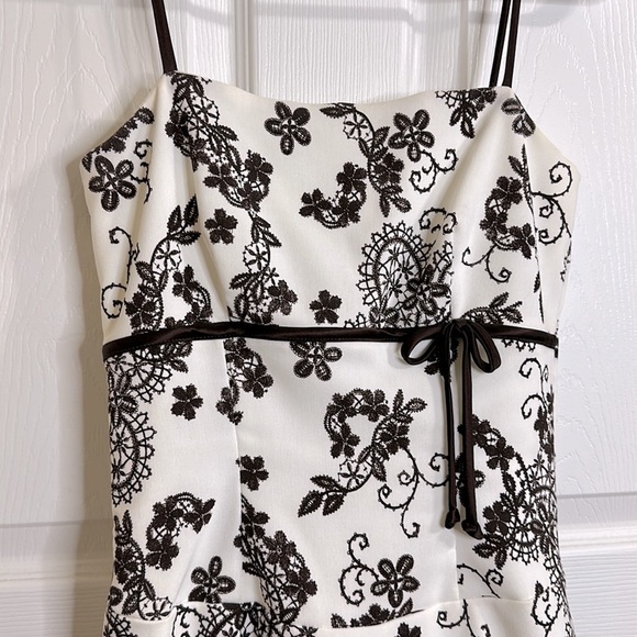 B. Darlin Vintage Brown White Embroidered Fit & Flare Lace Dress XS Retro Party - Picture 3 of 13